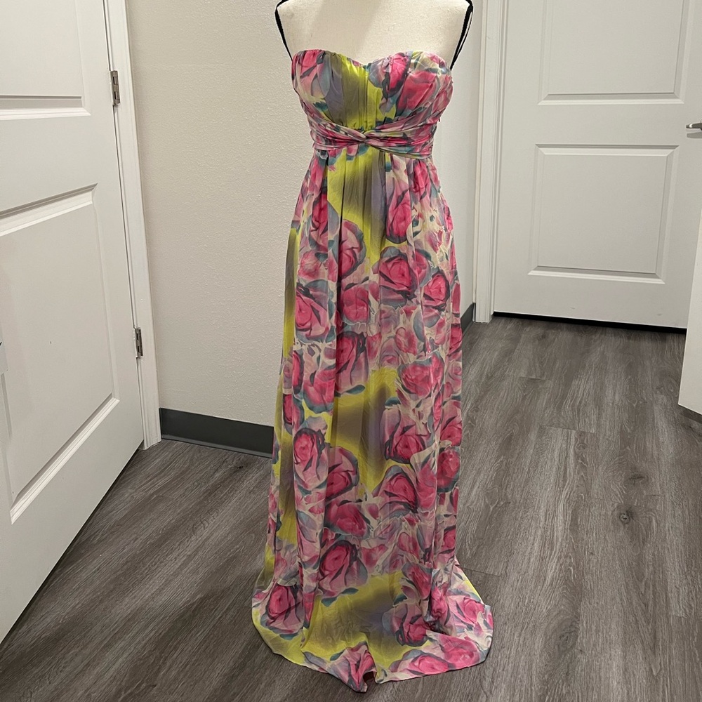 Jessica Simpson Strapless Pink and Yellow Dress